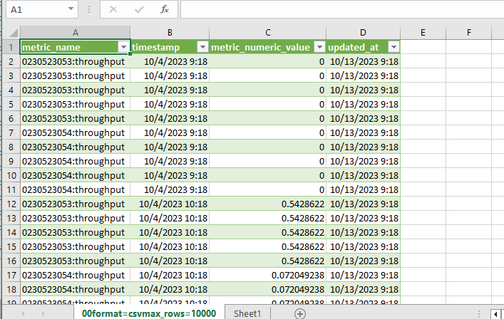 Data loaded in excel